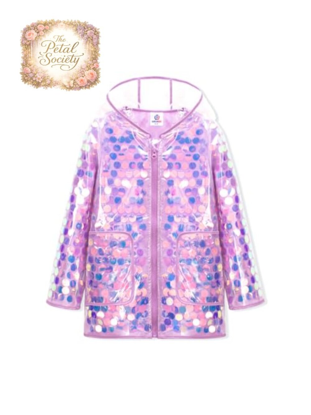 Girls Sequin Raincoat Waterproof Hooded Reusable Jacket